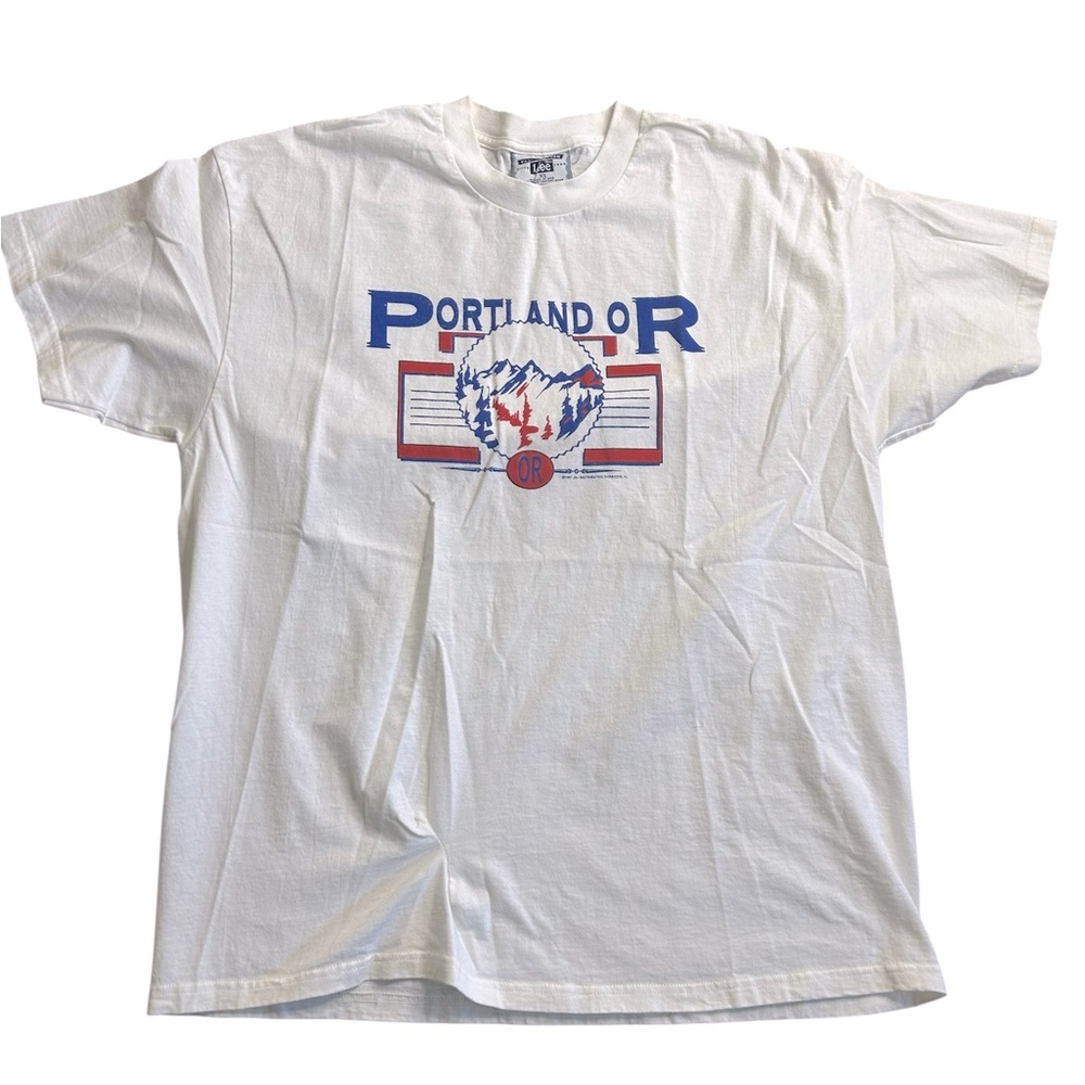 Vintage 80s‎ Lee Portland Oregon Graphic T-Shirt White USA Made XL Single Stitch
